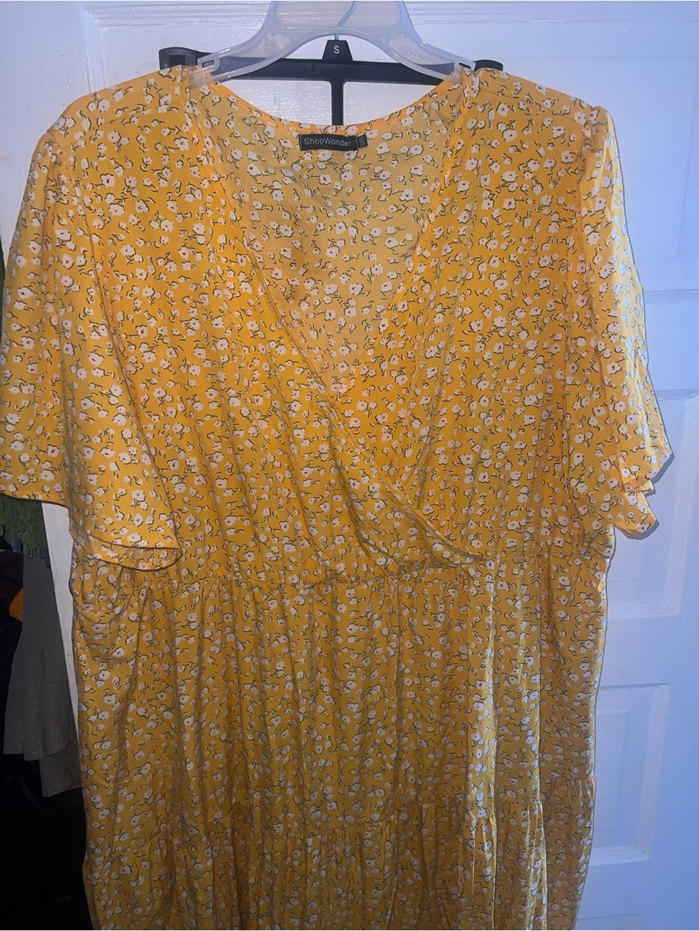 Yellow Floral Wrap-Style Women’s Dress